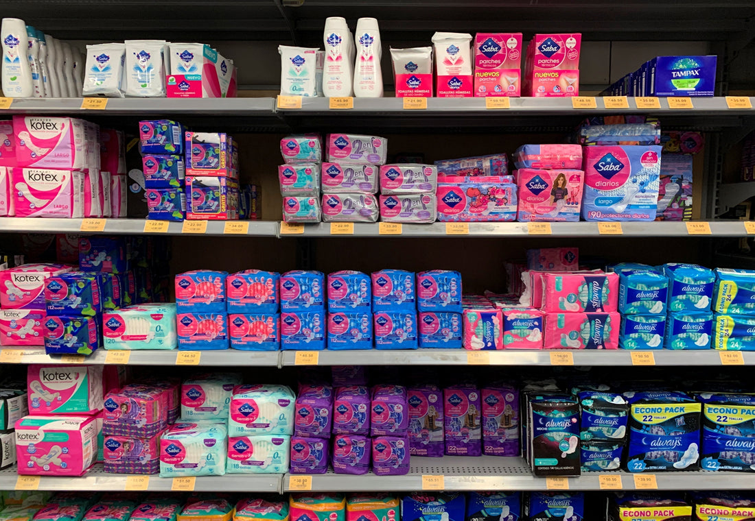 Feminine care products on shelf